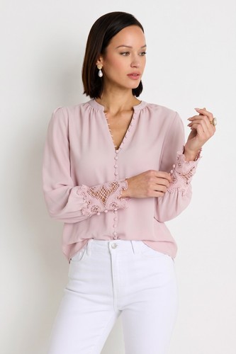 Blake lace sleeve blouse blush - lace,